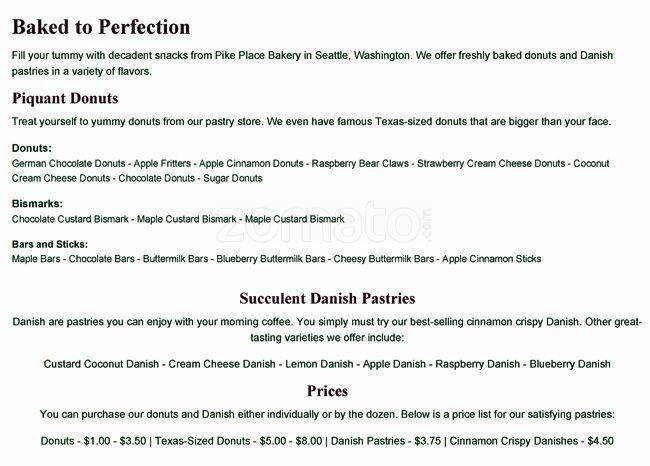 Carta de Pike Place Bakery