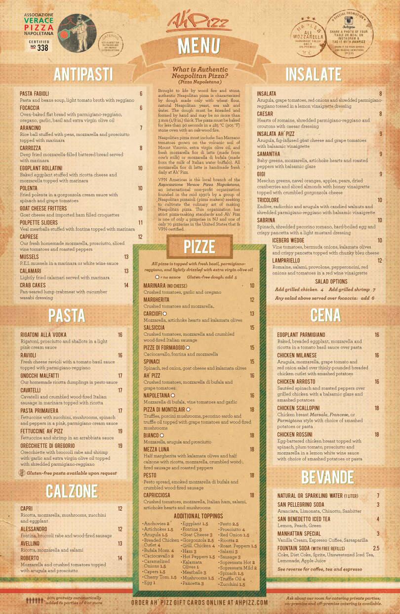 Ah Pizz Menu, Menu for Ah Pizz, Montclair, Montclair - Urbanspoon/Zomato