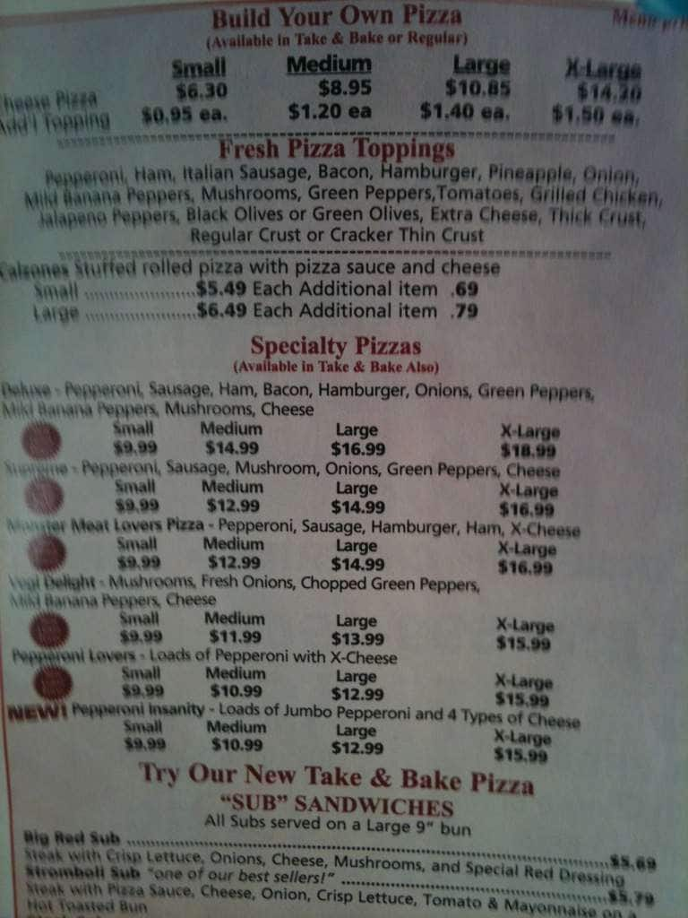 Menu at Giovanni's Pizza pizzeria, Paris, Lexington Rd