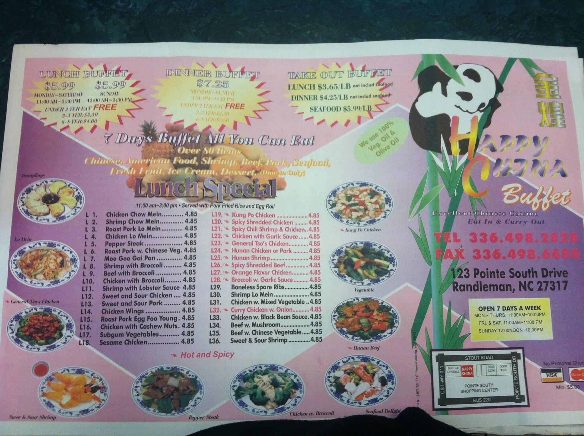 Happy China Restaurant Menu, Menu for Happy China Restaurant, Randleman