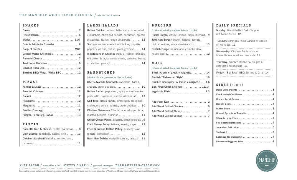 The Manship Wood Fired Kitchen Menu Urbanspoon/Zomato
