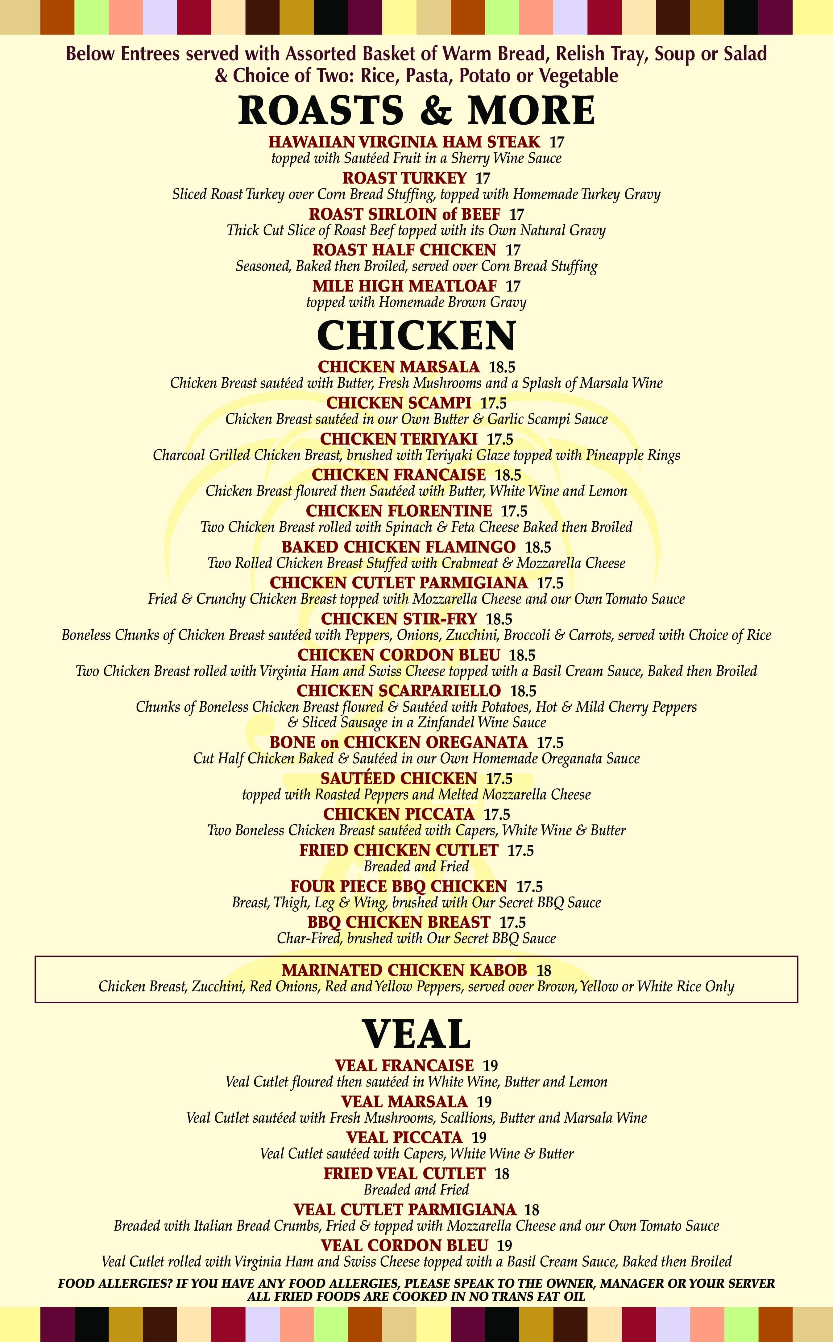 Menu at Fountain DinerRestaurant, Hartsdale