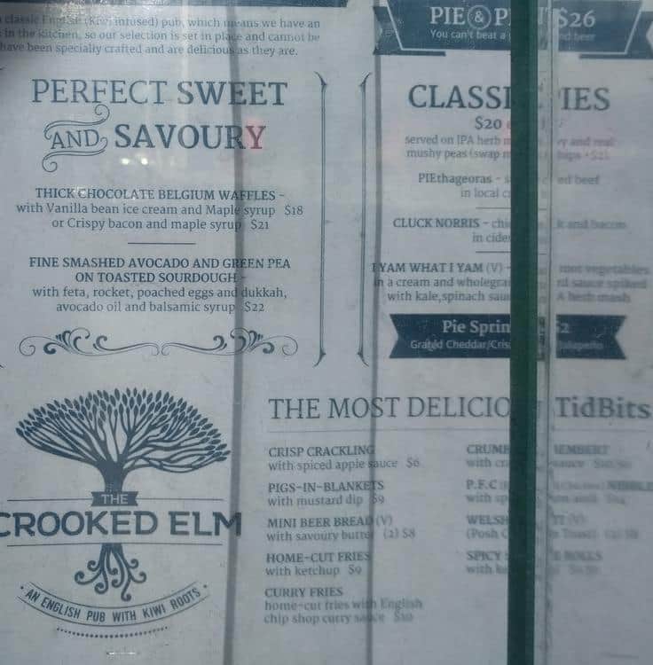 Menu at Crooked Elm pub & bar, Lower Hutt