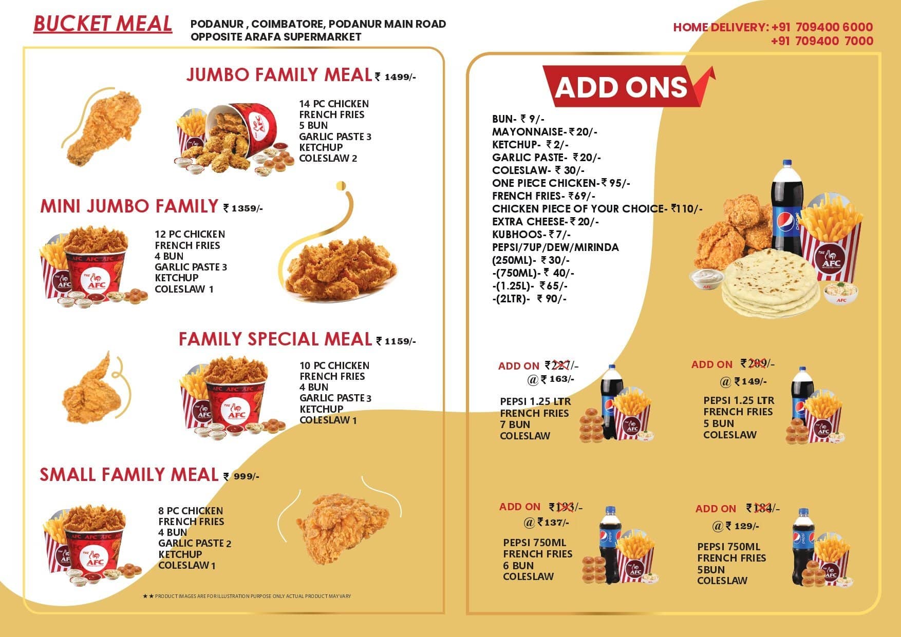 Menu of The American Fried Chicken, Podanur, Coimbatore