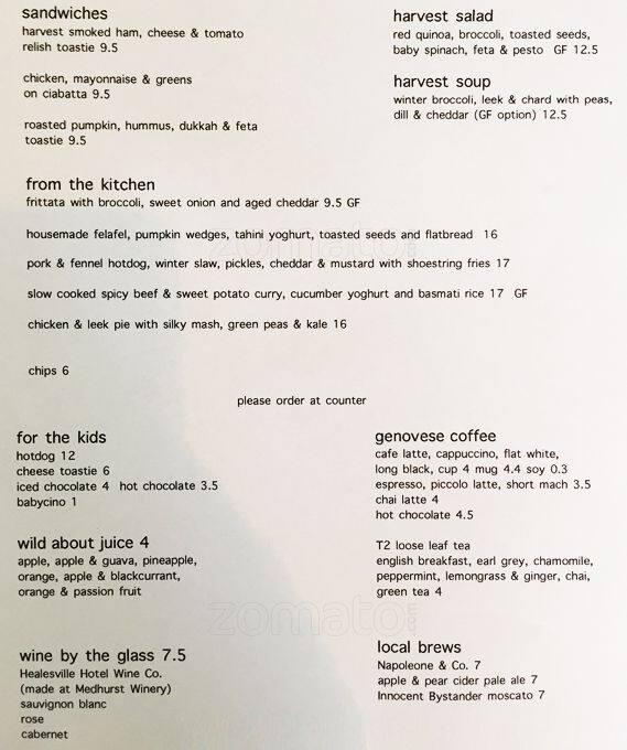 Museum Harvest Cafe Menu, Menu for Museum Harvest Cafe, Lilydale