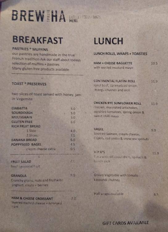 Menu at BrewHa The Ritual cafe, Subiaco, 34/162 Rokeby Rd