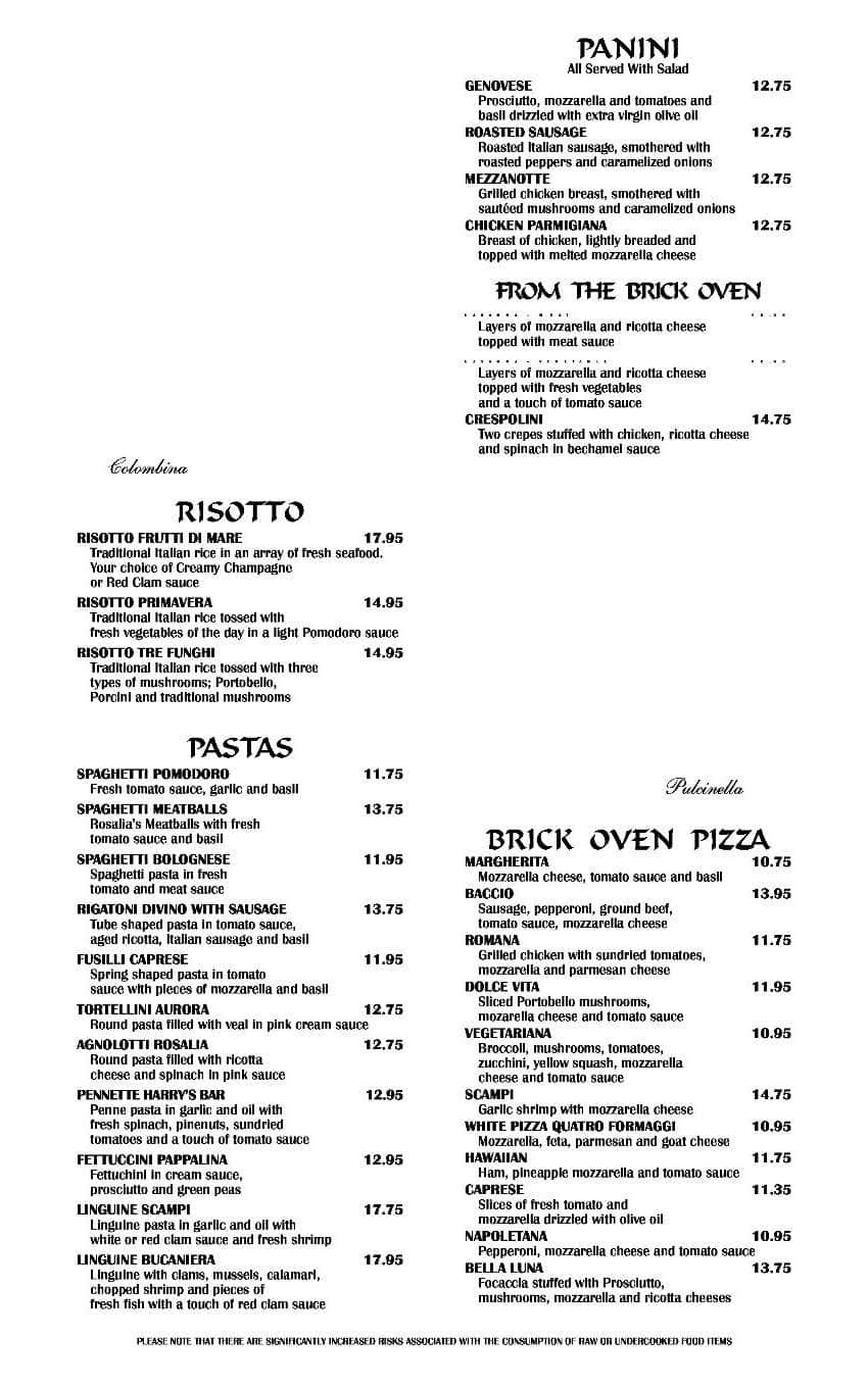 Menu at Rosalia Restaurant, Aventura