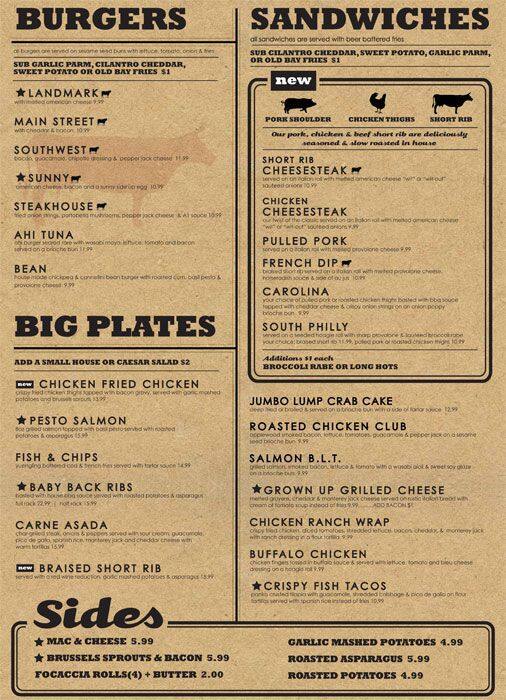 Menu at Landmark Americana pub & bar, Glassboro