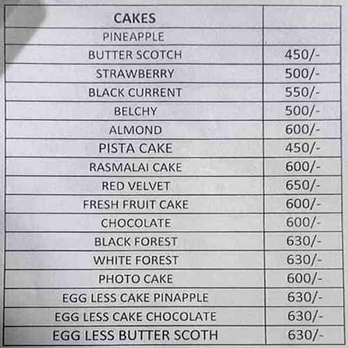 Menu of Indian Bakery, Rajendra Nagar, Hyderabad