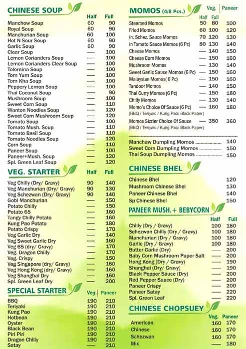 Menu of Green Leaf, Mira Road, Mumbai