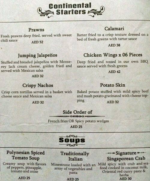 Sherlock Holmes Menu, Menu for Sherlock Holmes, Meena Bazaar, Dubai