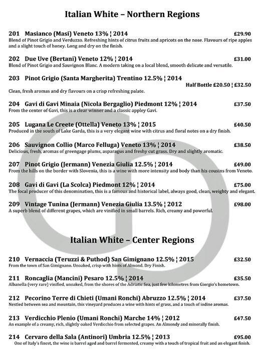Giorgio menu