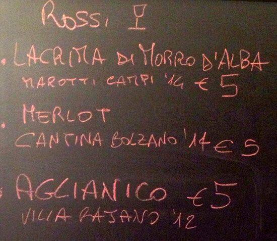 Menu di Vinosfera 