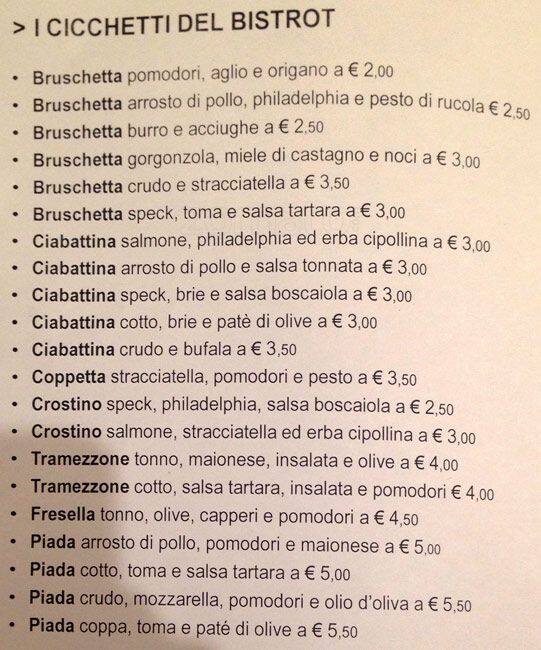 Menu di Vinosfera 