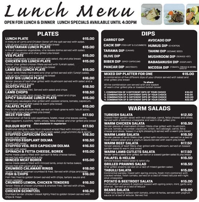 Nicosia Turkish Restaurant Menu Urbanspoon/Zomato