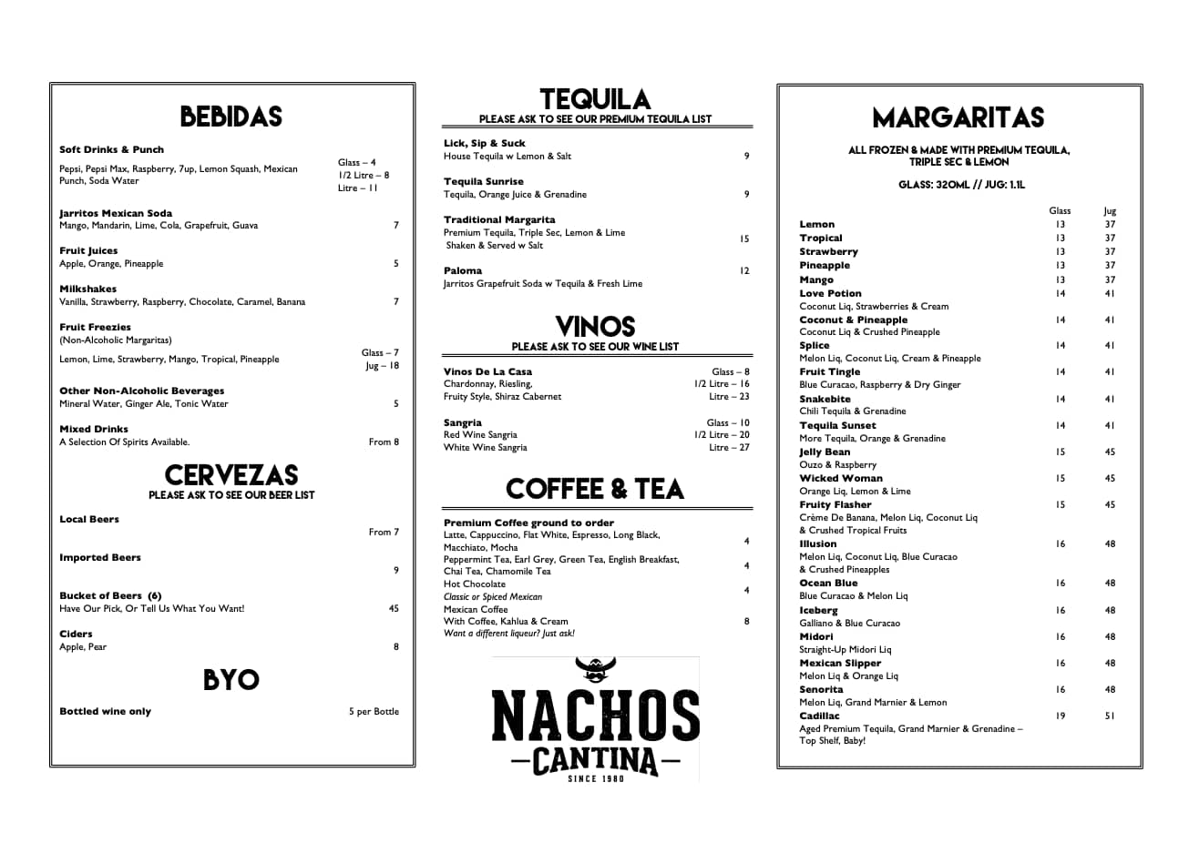 Menu at Nachos Cantina Mount Waverley restaurant, Mount Waverley