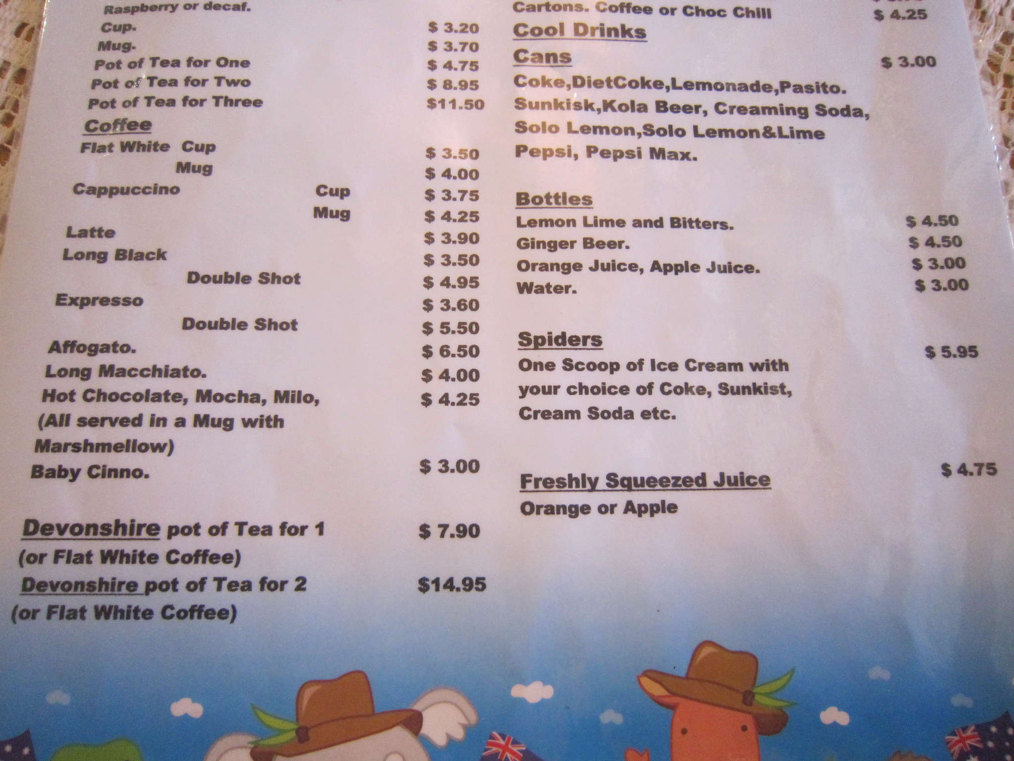 Menu at Chocolate Drops Tearooms, Yanchep, Wanneroo Rd