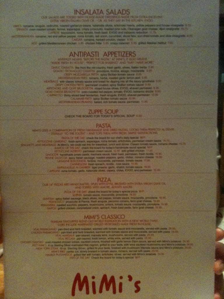 MiMi's Italian Grill Menu - Urbanspoon/Zomato