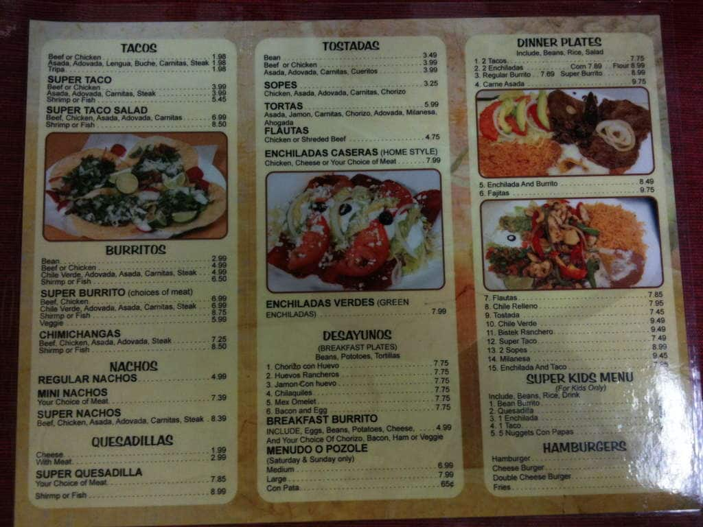 Super Taco Menu, Menu for Super Taco, Elk Grove, Sacramento ...