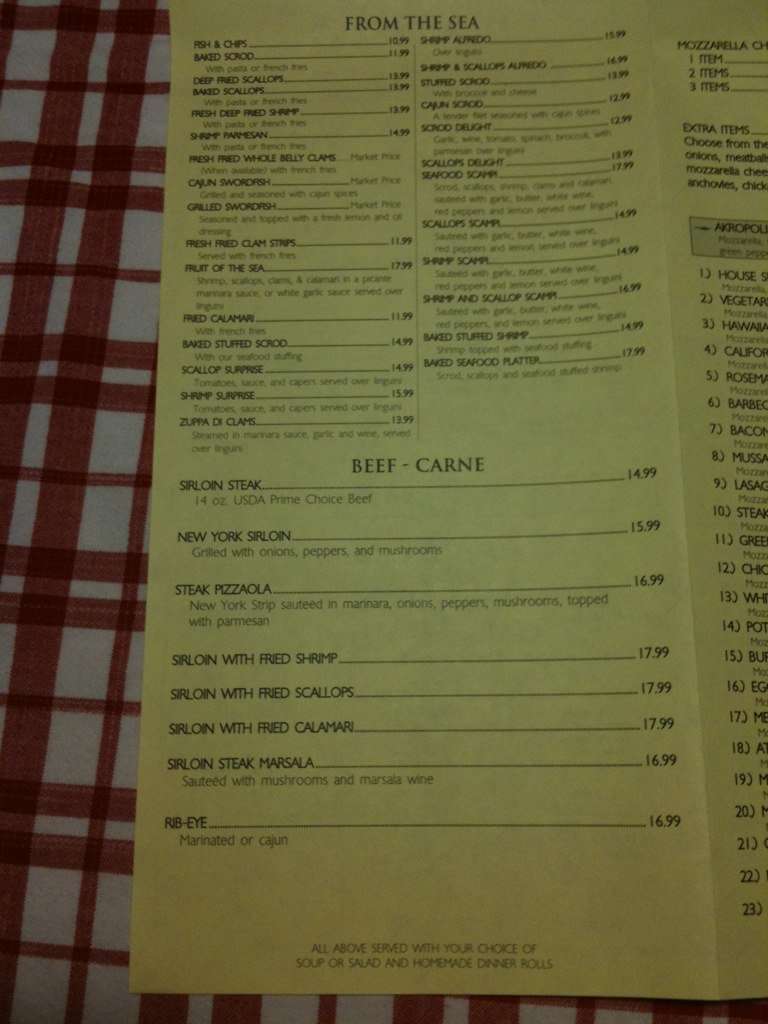 Menu at Parthenon Restaurant, South Hadley