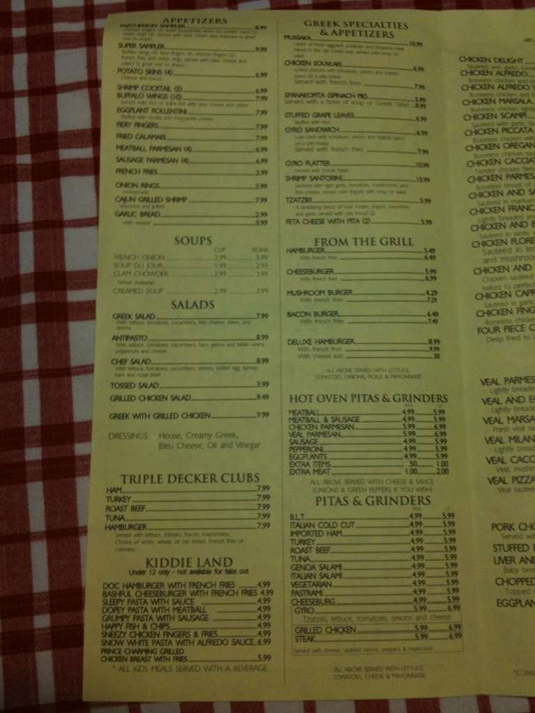 Menu at Parthenon Restaurant, South Hadley