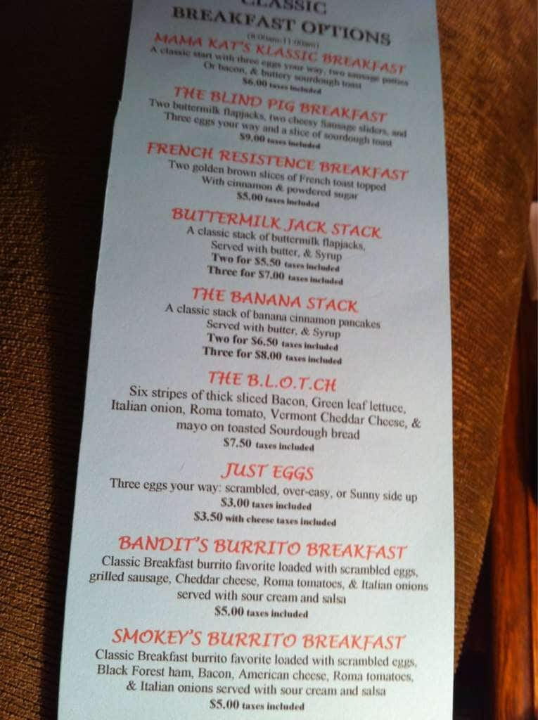 The Blind Pig Pub And Deli Menu