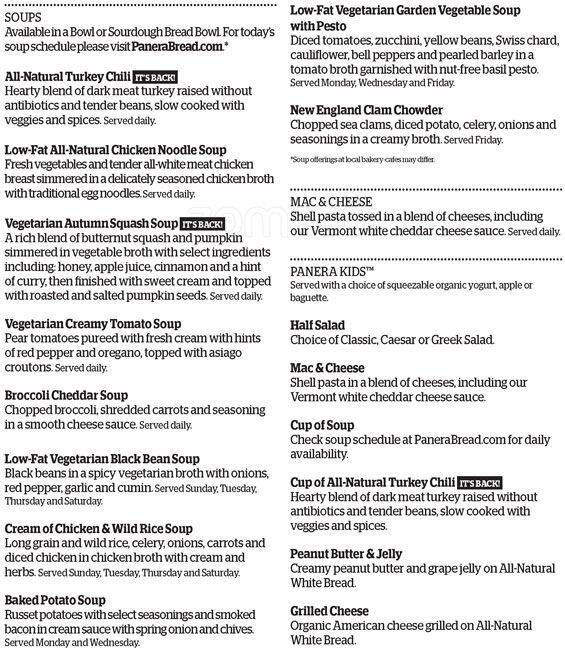 Carta de Panera Bread