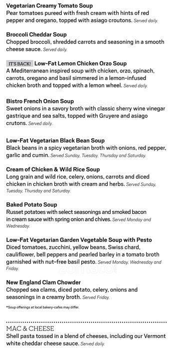 Carta de Panera Bread