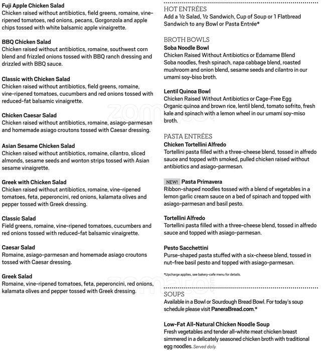 Carta de Panera Bread