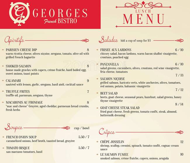 Menu At Georges French Bistro Restaurant Wichita