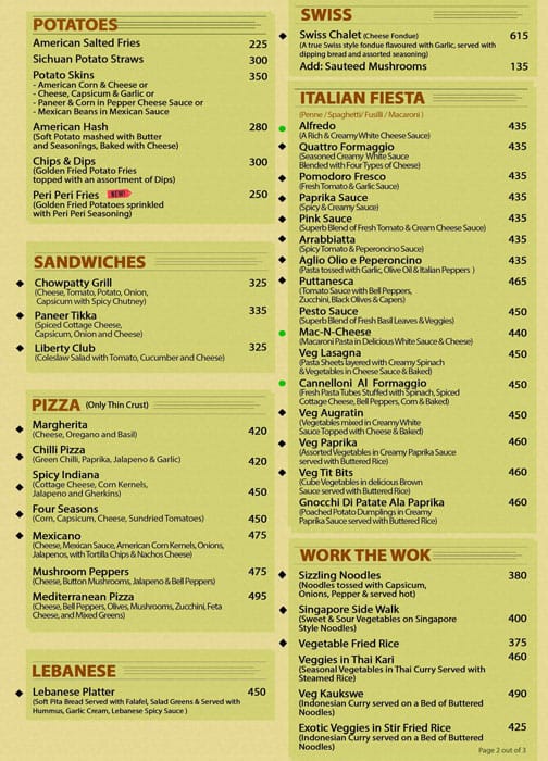 Relish International Veg Cuisine menu