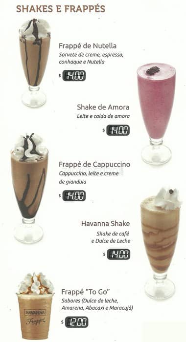 Havanna Café - Shopping Ibirapuera cardápio
