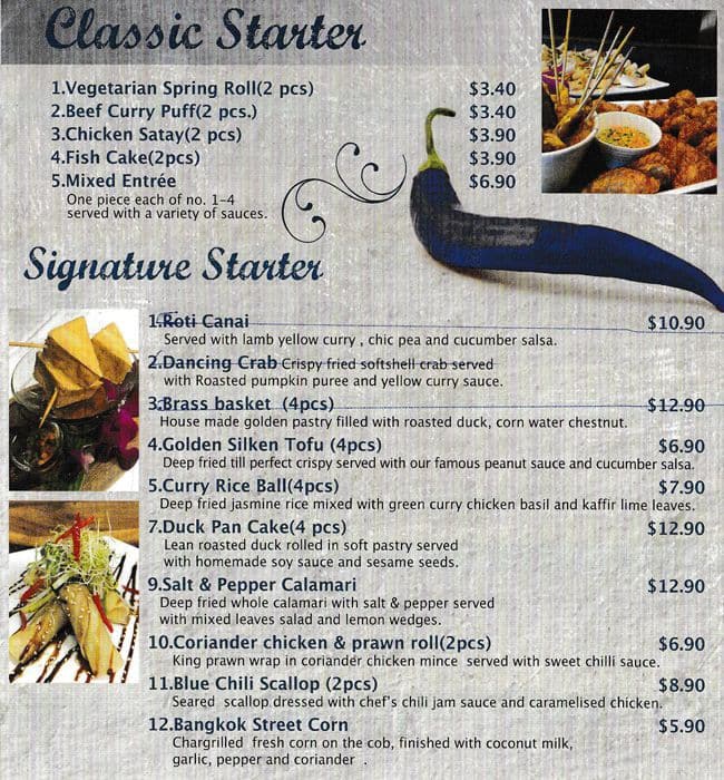 Blue Chili Menu, Menu for Blue Chili, Gladesville, Sydney Urbanspoon