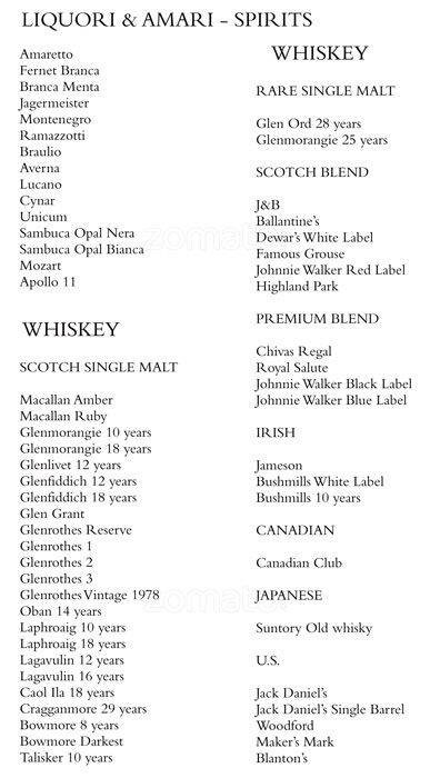 Menu di Principe Bar 