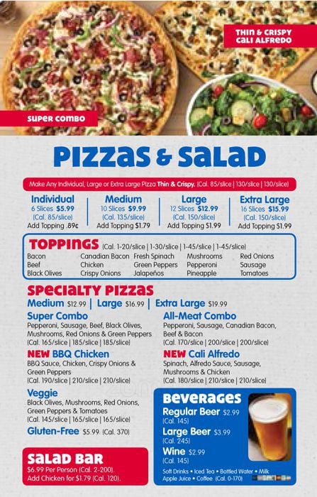 Menu at Chuck E. Cheese pizzeria, Superior, 305 Marshall Rd