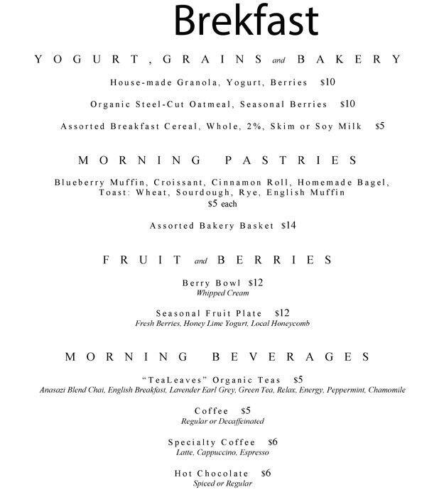 Menu at The Anasazi Restaurant & Bar, Santa Fe