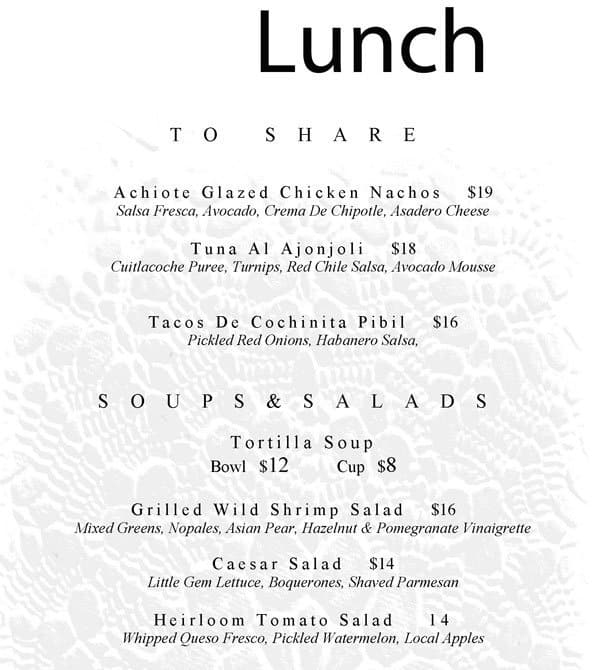 Menu at The Anasazi Restaurant & Bar, Santa Fe