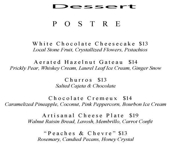 Menu at The Anasazi Restaurant & Bar, Santa Fe