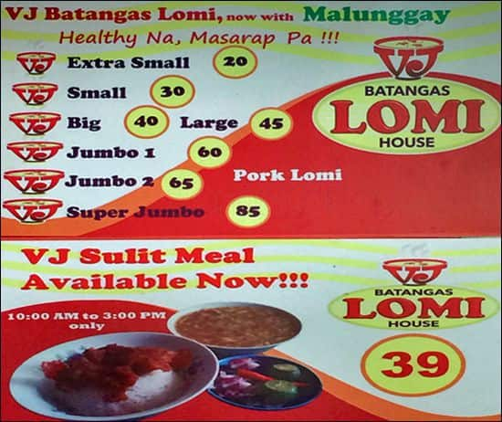 VJ Batangas Lomi House Menu, Menu for VJ Batangas Lomi House, Market