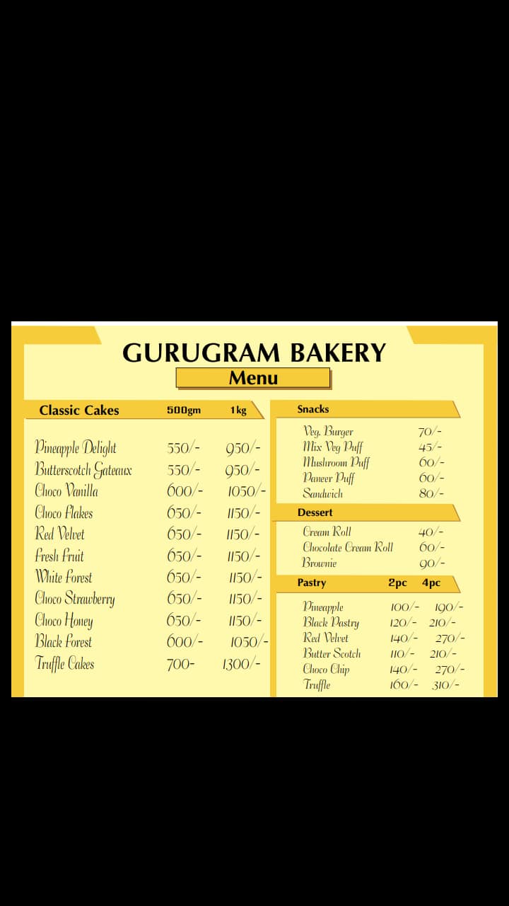 Gurugram Bakery And Café menu