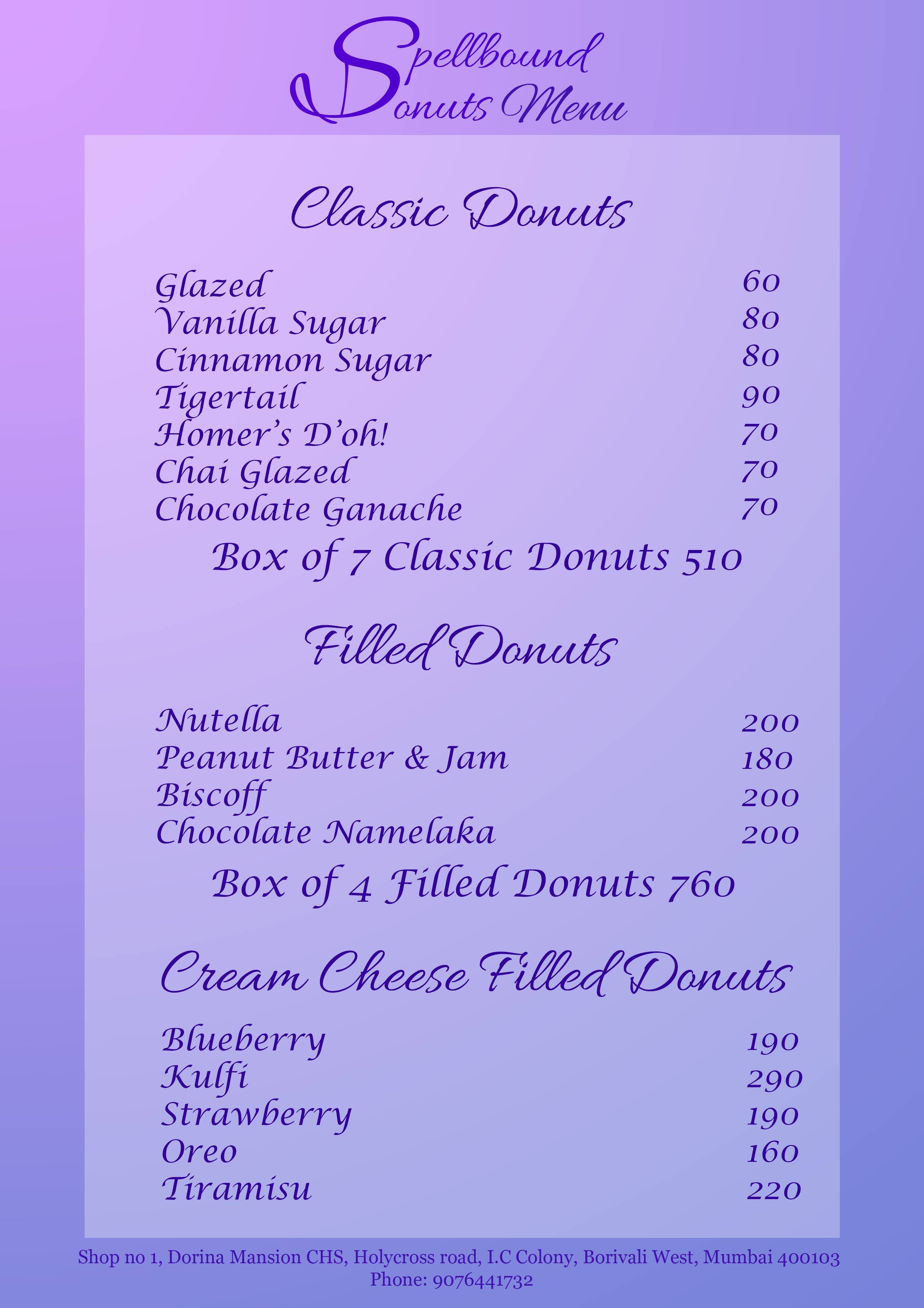 Menu of Spell Bound Donuts, Borivali West, Mumbai