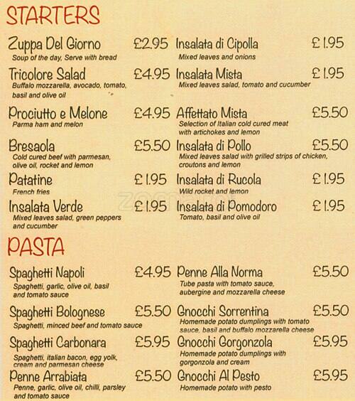 Pizzeria Luna Rossa Menu, Menu for Pizzeria Luna Rossa, Surbiton