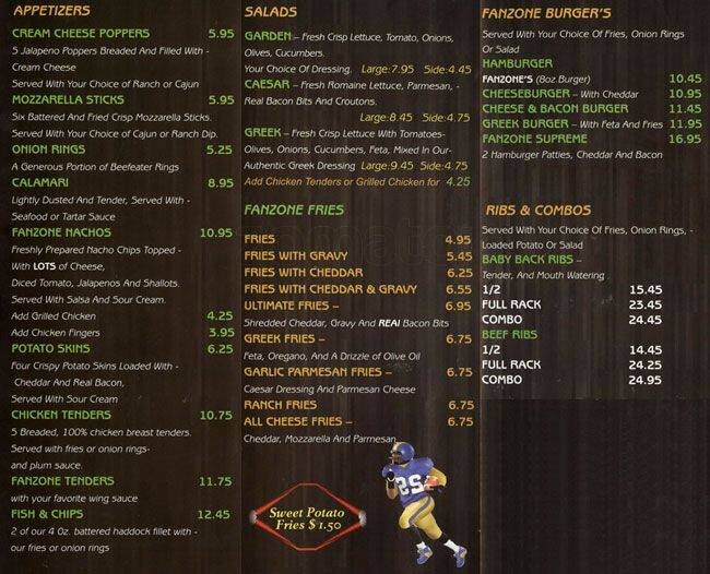 Menu at Fanzone Wings & Ribs pub & bar, Toronto