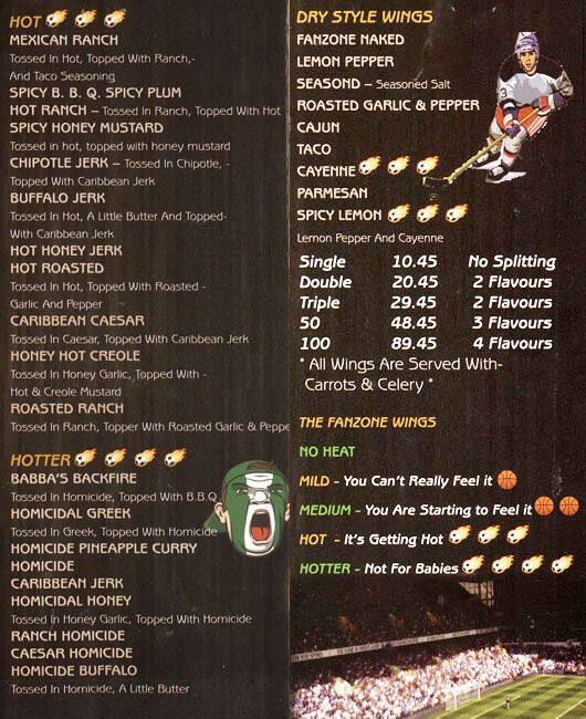 Menu at Fanzone Wings & Ribs pub & bar, Toronto