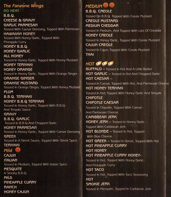 Menu at Fanzone Wings & Ribs pub & bar, Toronto