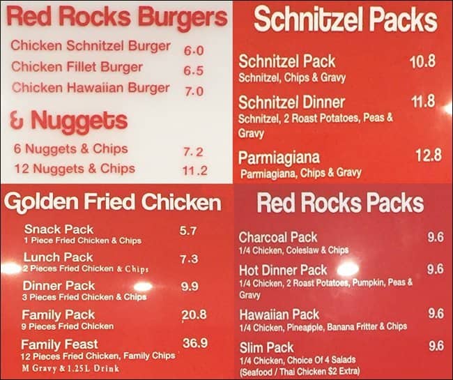 Menu at Red Rocks Charcoal Chicken restaurant, Roxburgh Park