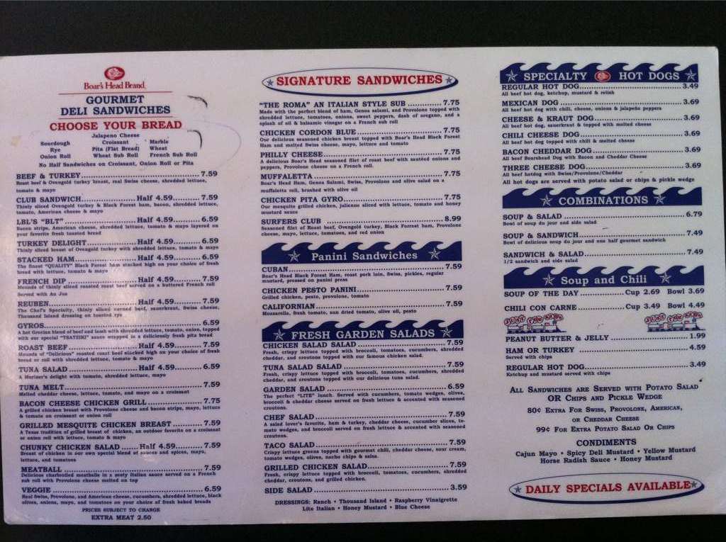 Longboard Larry's Deli a Destin Foto del Menu con Prezzi Urbanspoon