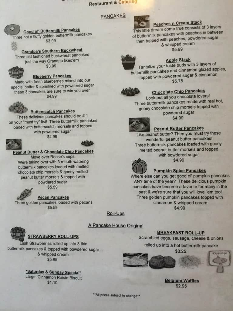 Menu at Olde Towne Pancake House and Catering restaurant, Jonesborough