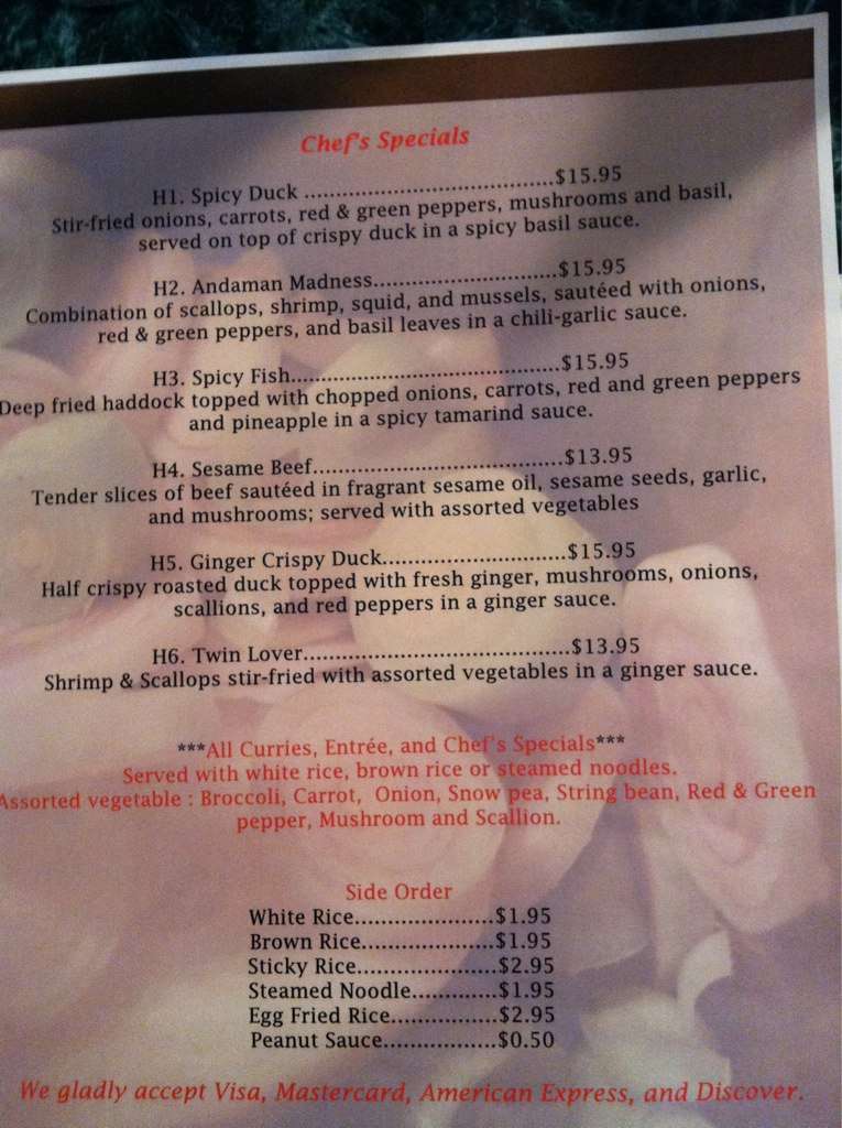 Menu at Best Thai restaurant, Damariscotta