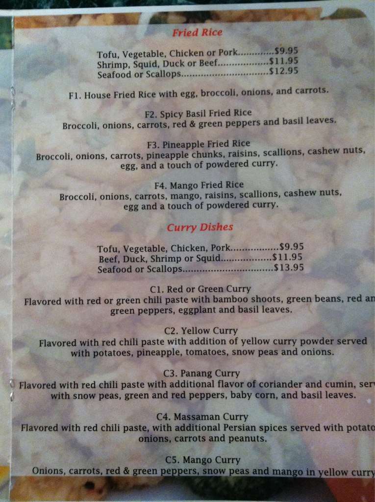 Menu at Best Thai restaurant, Damariscotta